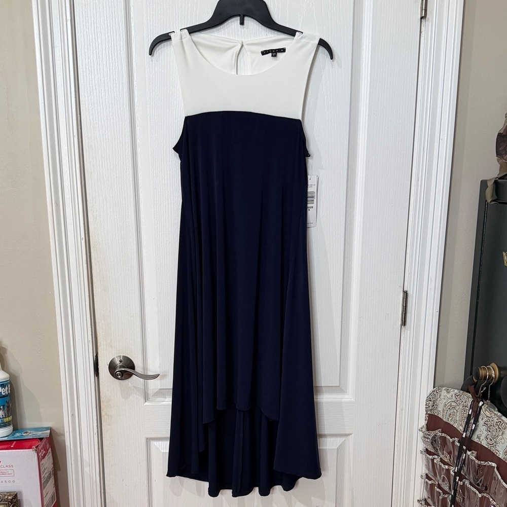 Tiana B size small Navy and White Sleeveless hi low Dress NWT